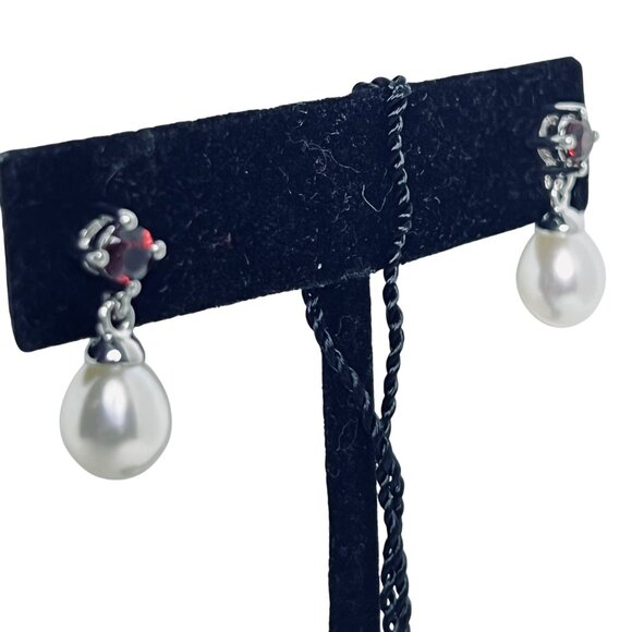 Honora Sterling Silver White Freshwater Pearls And Garnet Earrings (5981) - Picture 4 of 6